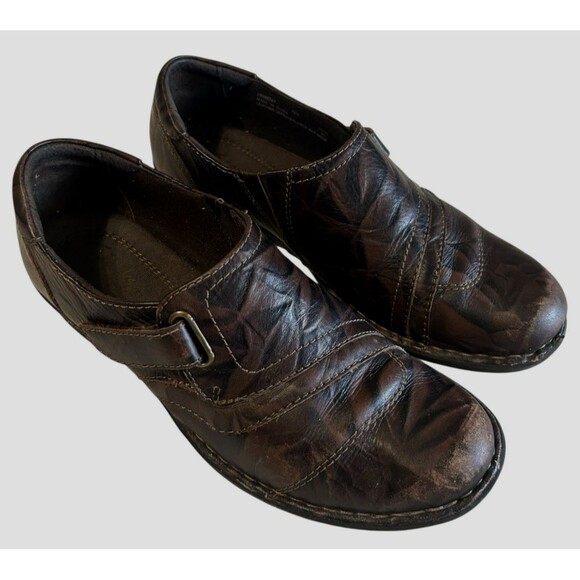 Clarks Womens Bedabbles Crinkle Leather Brown Loafer Hook & Loop Comfort 7.5M - Picture 4 of 13